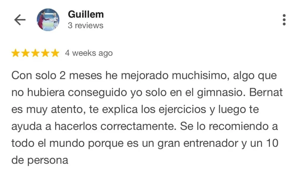Captura de la reseña de Guillem en Google