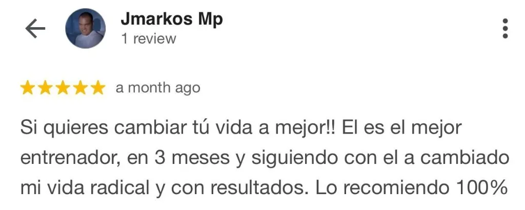 Captura de la reseña de Jmarkos Mp en Google