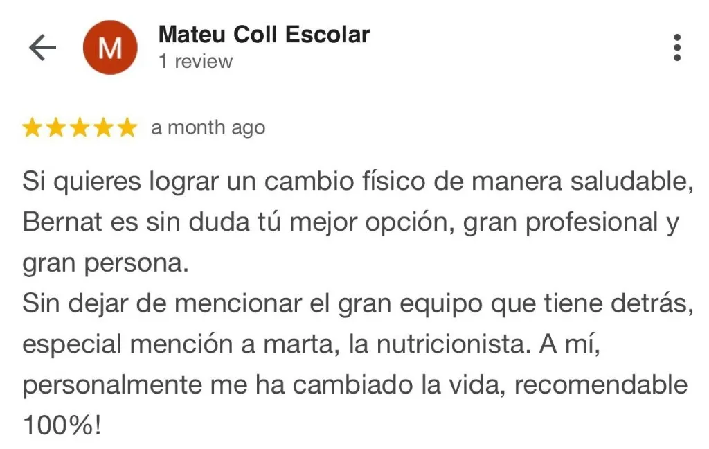 Captura de la reseña de Mateu Coll Escolar en Google